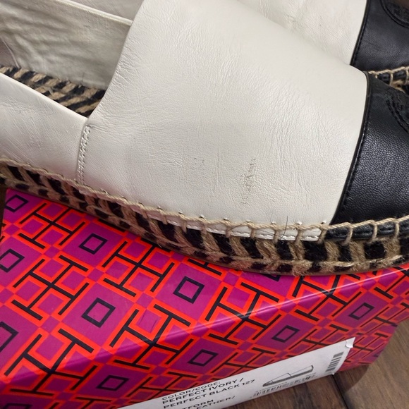 Tory Burch Nappa Leather Espadrille Flats - Ivory/Black - Size 10.5 - Picture 13 of 14